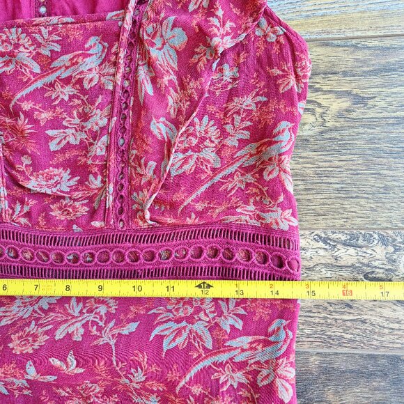 Sundance Harvest Floral Tiered Maxi Dress Ruffle Cap Sleeve Chiffon Red - Picture 15 of 16